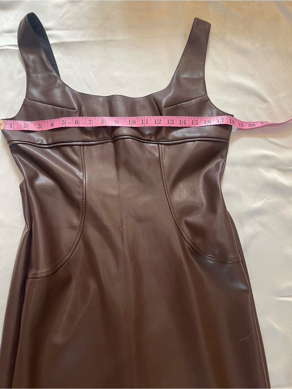COMMENSE Dark Brown Tone Faux Leather Square Neck Midi Dress Size L NWT - Picture 11 of 16